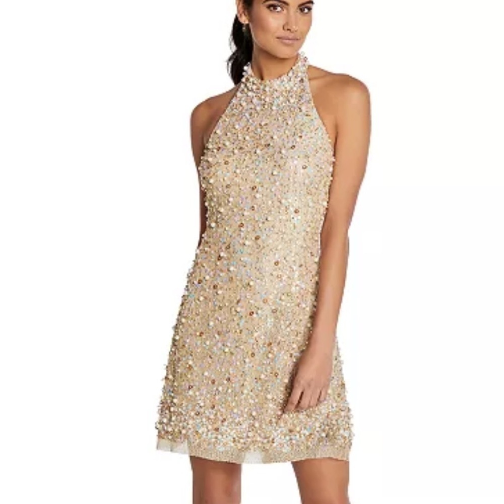 🌻NEW w.tags Adrianna Papell Beaded Halter Party Dress Size 6 | $275 Retail